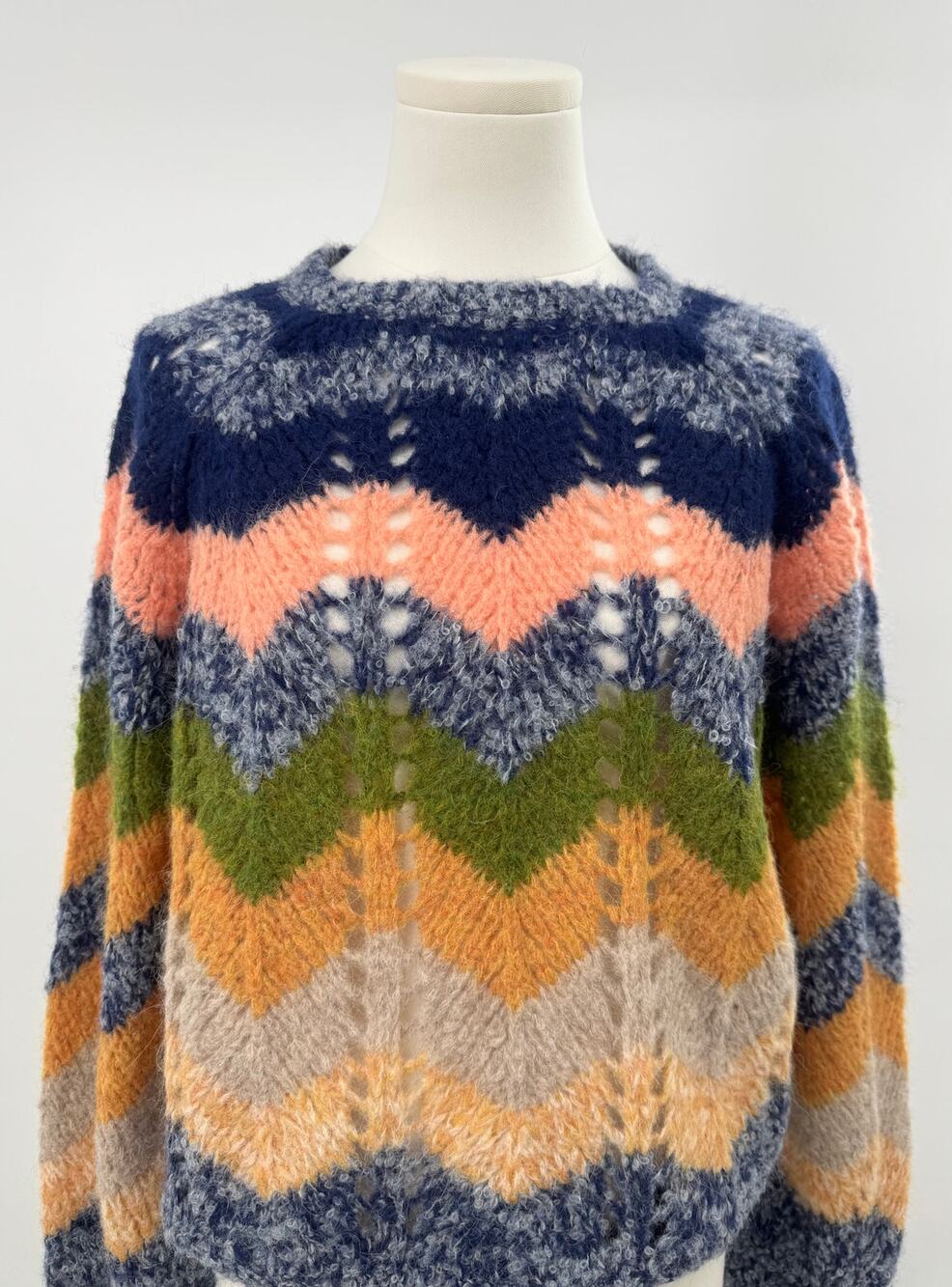 Mother Alpaca Sweater Chevron Stripe Knit Crewneck Pullover S